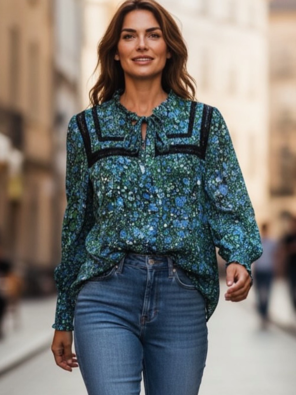 Veronica Beard Floral-print Long Sleeve Blouse